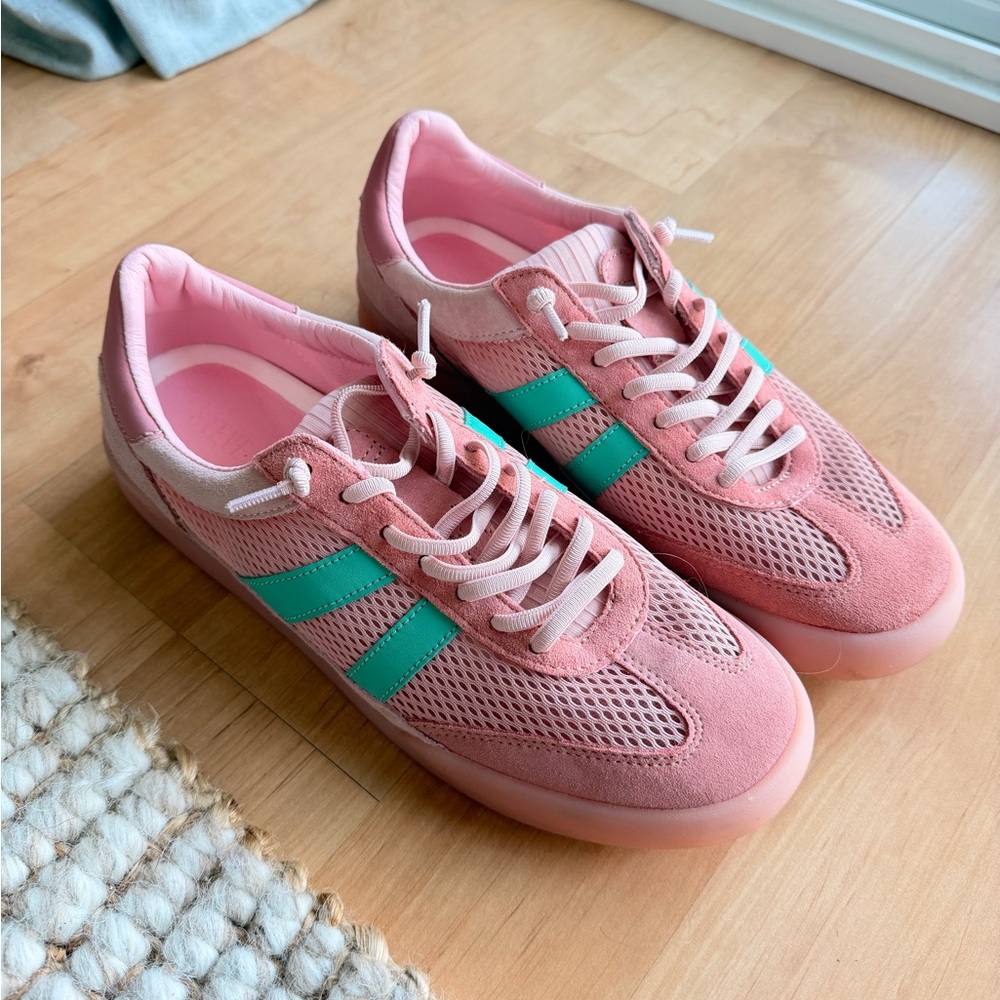 Steve Madden Pink Suede & Mesh Sneakers with Green Stripes